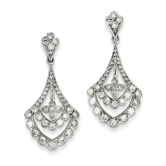 14k White Gold Real Diamond Dangle Post Earrings XE2151AA