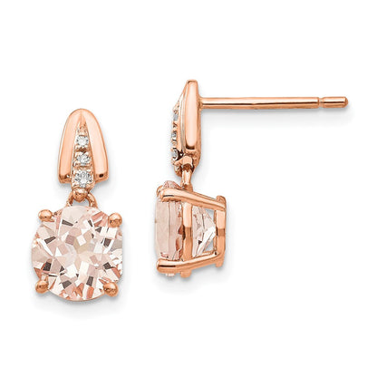 14k Rose Gold Real Diamond and Morganite Round Post Dangle Earrings XE2154MG/AA