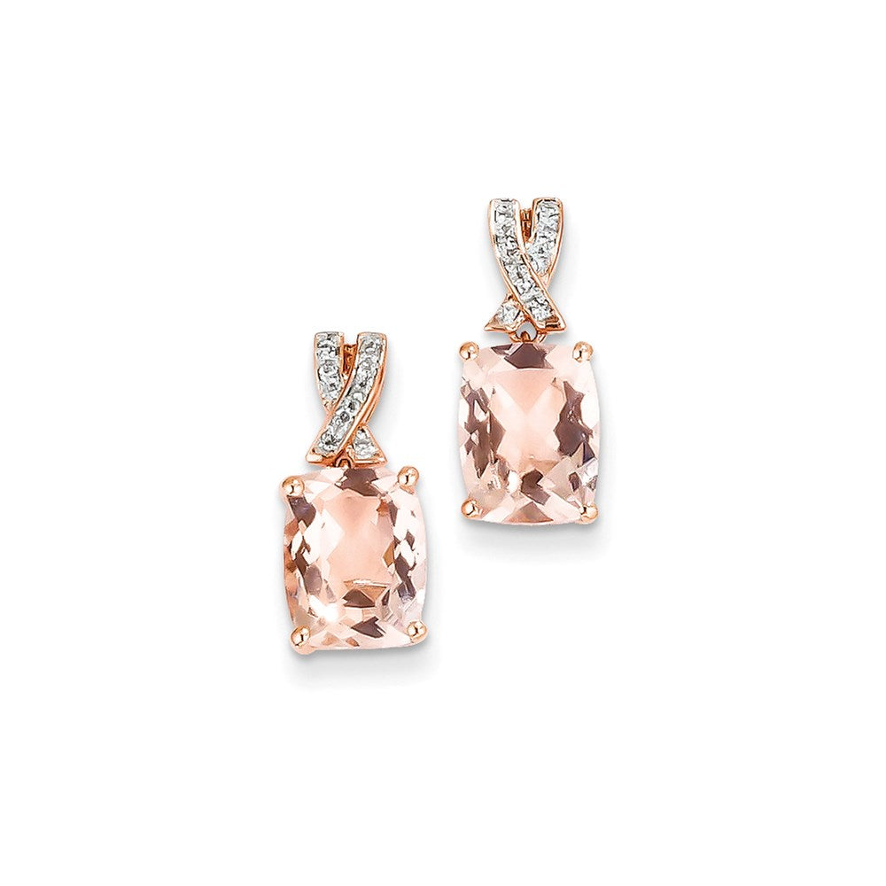 14k Rose Gold Diamond and Morganite Rectangle Post Dangle Earrings