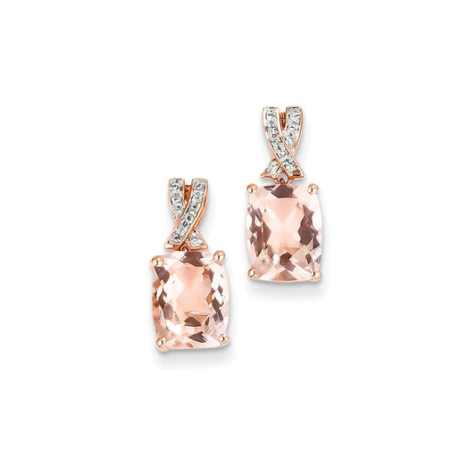 14k Rose Gold Diamond and Morganite Rectangle Post Dangle Earrings
