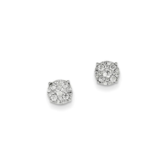 14k White Gold Real Diamond Round Post Earrings XE2165AA