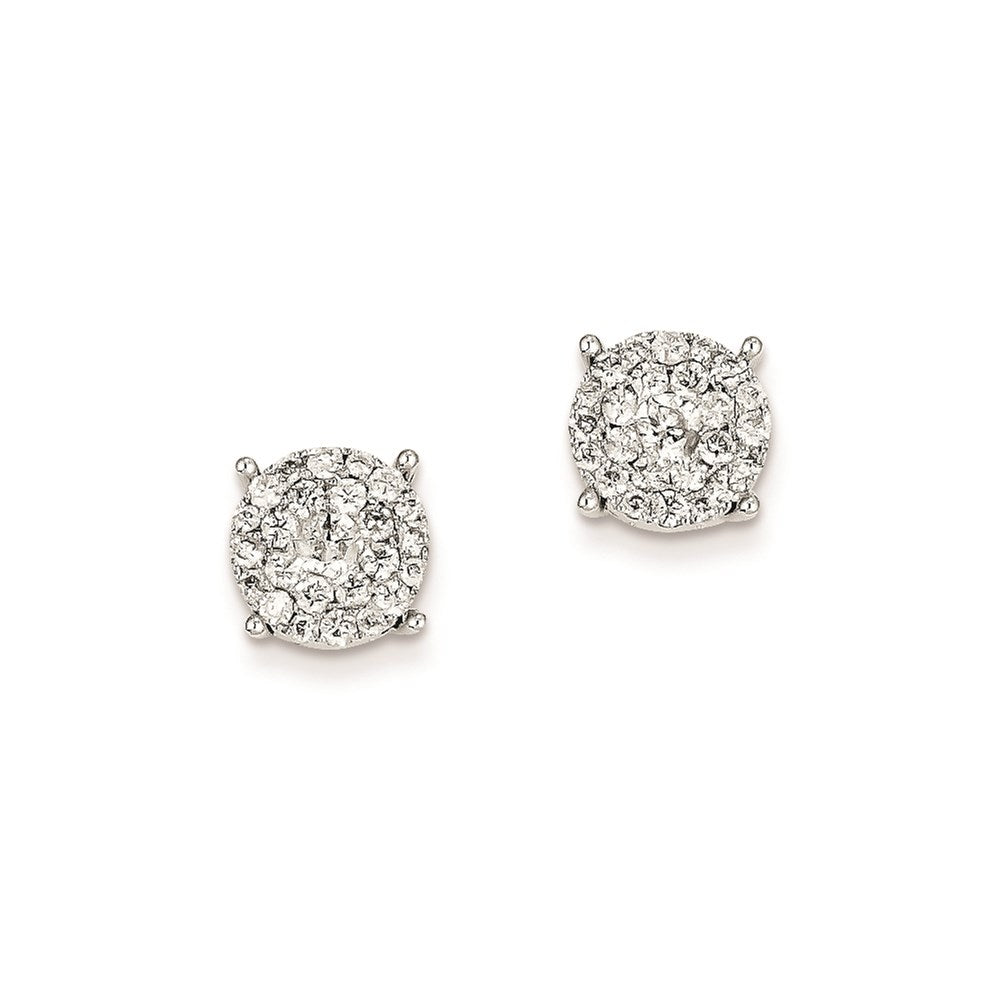 14k White Gold Real Diamond Round Post Earrings XE2169AA