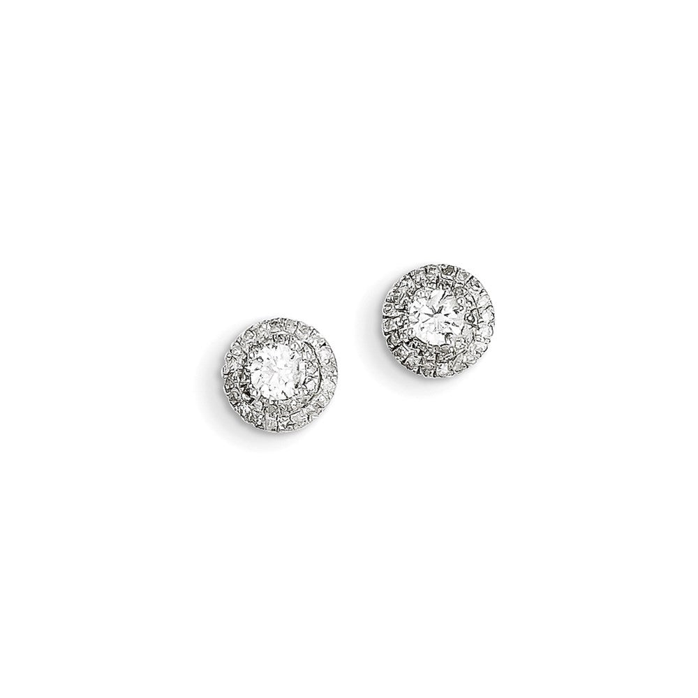 14k White Gold Real Diamond Halo Earrings XE2173AA