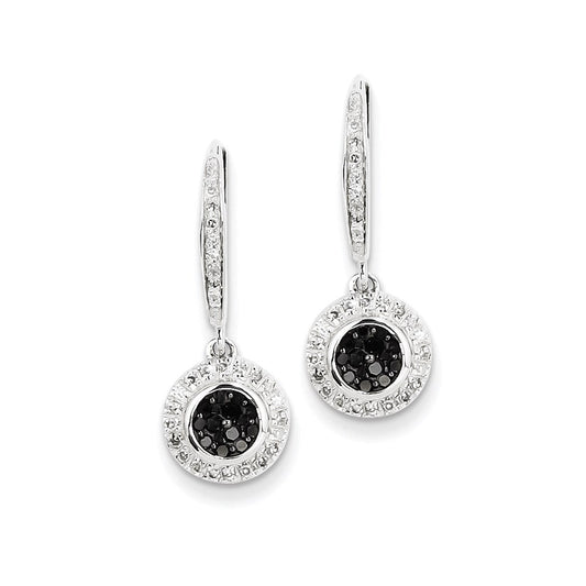 14k White Gold w/ Black and White Real Diamond Leverback Earrings XE2183AA