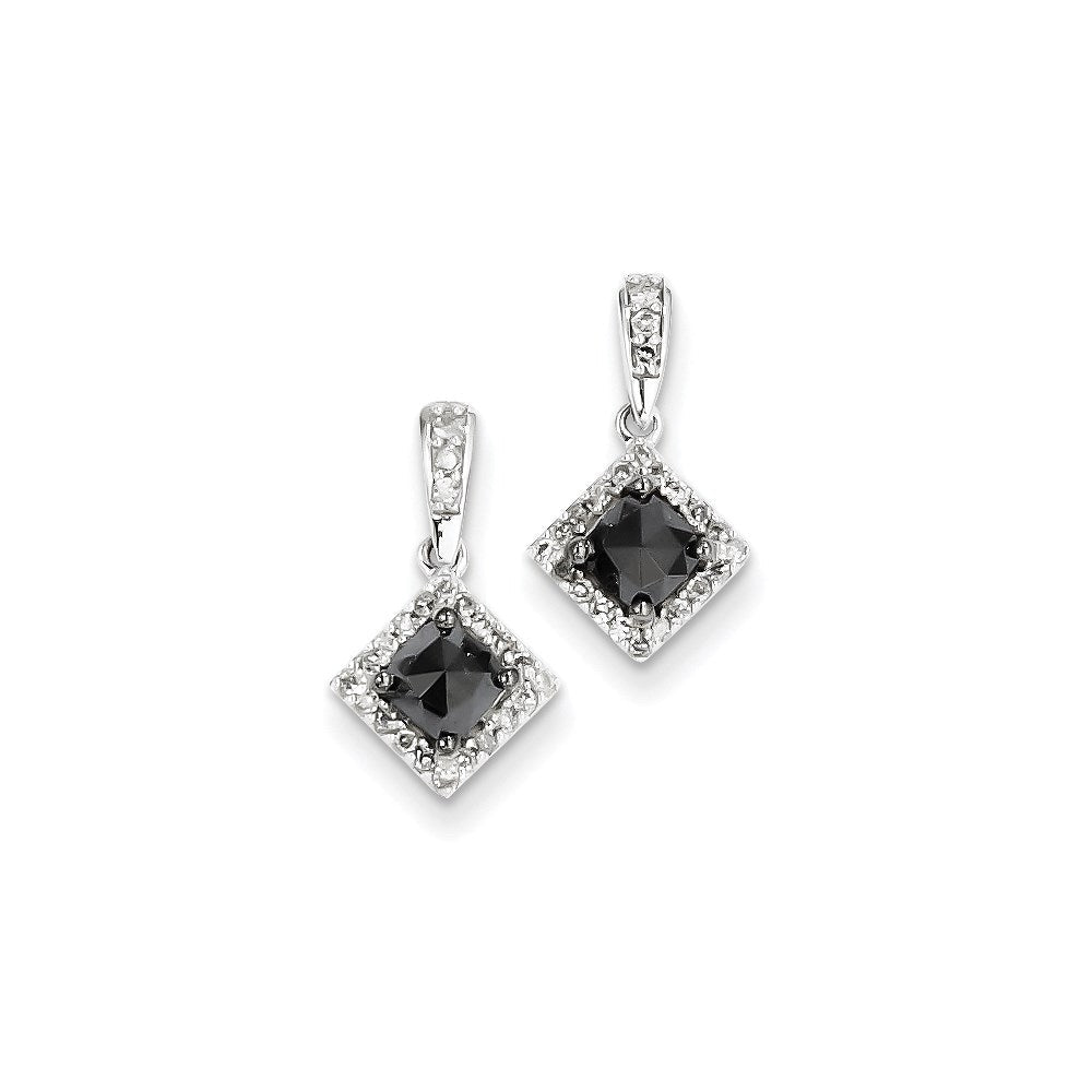 14k White Gold w/ Black and White Real Diamond Post Dangle Earrings XE2187AA