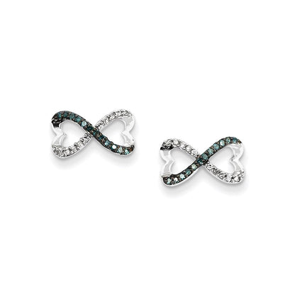 14k White Gold w/ Blue and White Real Diamond Infinity Heart Post Earrings XE2188AA