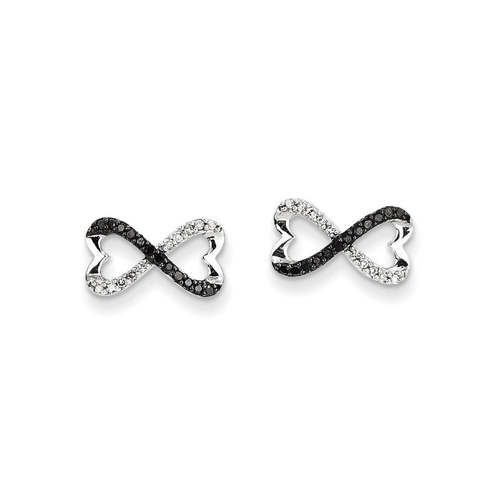 14k White Gold w/ Black and White Real Diamond Infinity Heart Post Earrings XE2189AA