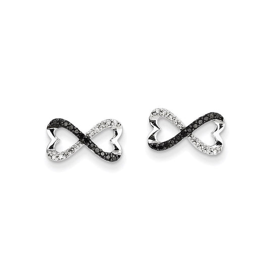 14k White Gold w/ Black and White Real Diamond Infinity Heart Post Earrings XE2189AA
