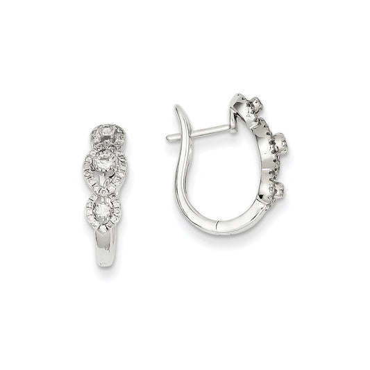 14k White Gold Real Diamond Hinged Hoop Earrings XE2190AA