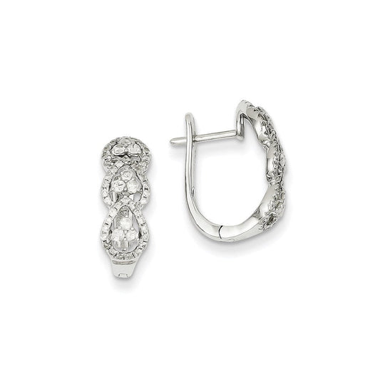 14k White Gold Real Diamond Heart Pattern Hinged Hoop Earrings XE2192AA