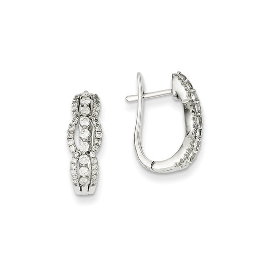 14k White Gold Real Diamond Hinged Hoop Earrings XE2194AA