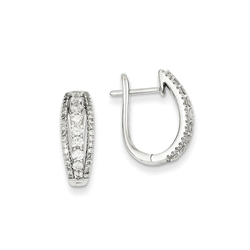 14k White Gold Real Diamond Three Row Hinged Hoop Earrings XE2196AA