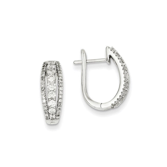 14k White Gold Real Diamond Three Row Hinged Hoop Earrings XE2196AA