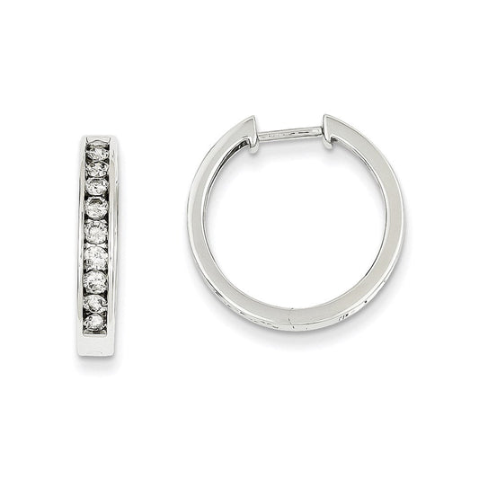 14k White Gold Real Diamond Small Hinged Hoop Earrings XE2198AA
