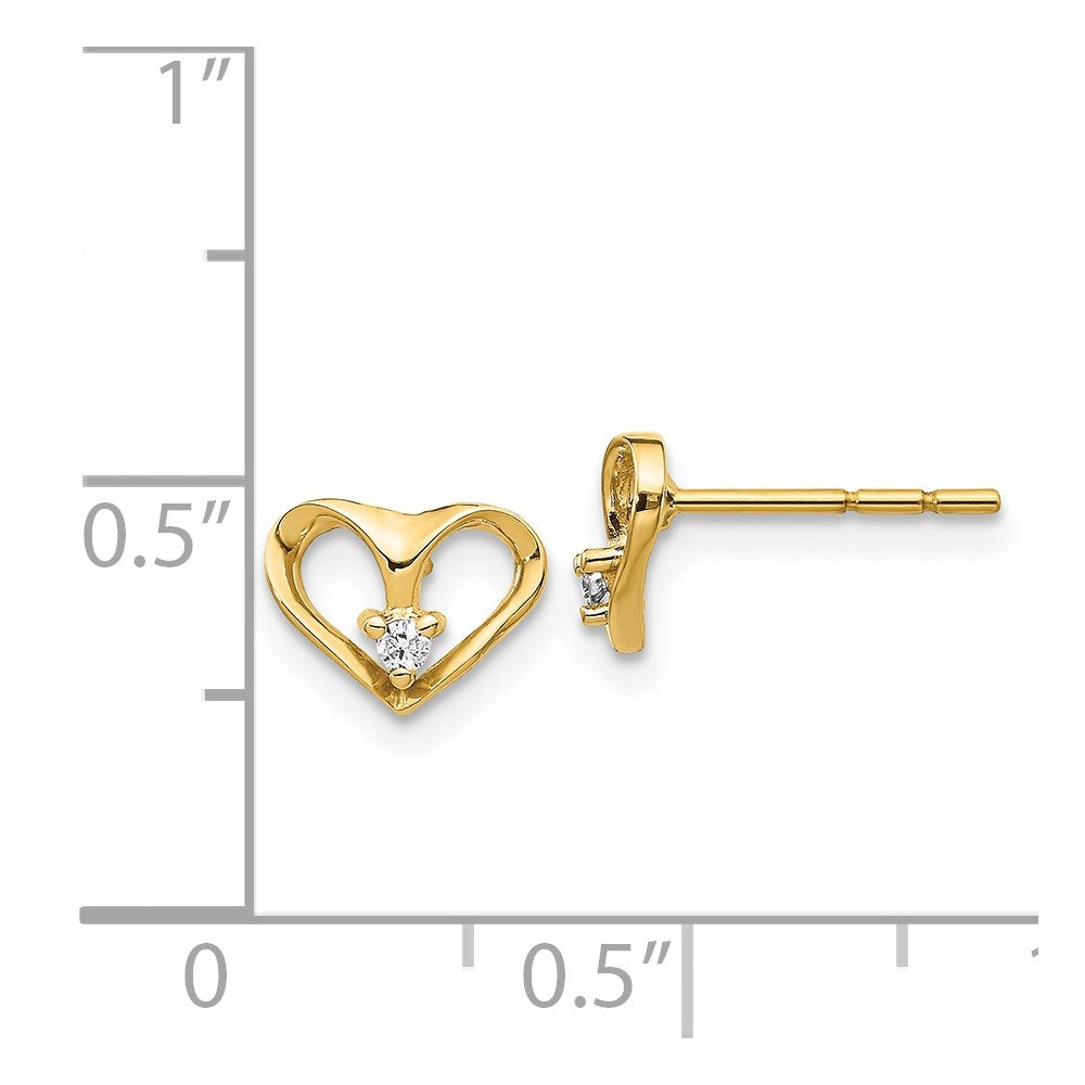 Solid 14k Yellow Gold AA Simulated CZ Heart Post Earrings