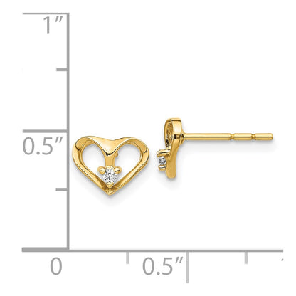 Solid 14k Yellow Gold AA Simulated CZ Heart Post Earrings