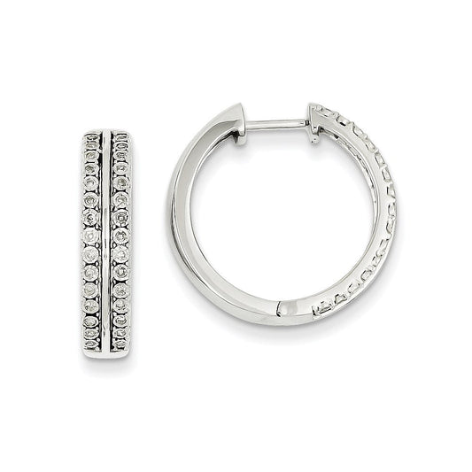 14k White Gold Real Diamond Double Lined Hinged Hoop Earrings XE2200AA
