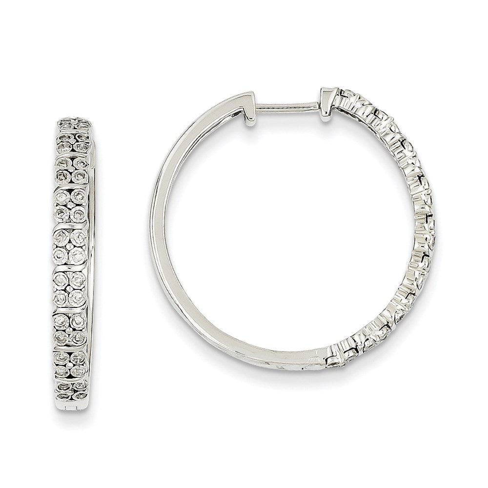 14k White Gold Real Diamond Hinged Hoop Earrings XE2201AA