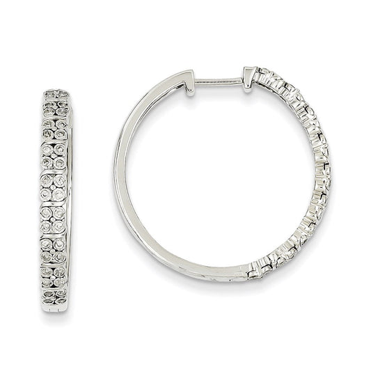 14k White Gold Real Diamond Hinged Hoop Earrings XE2201AA
