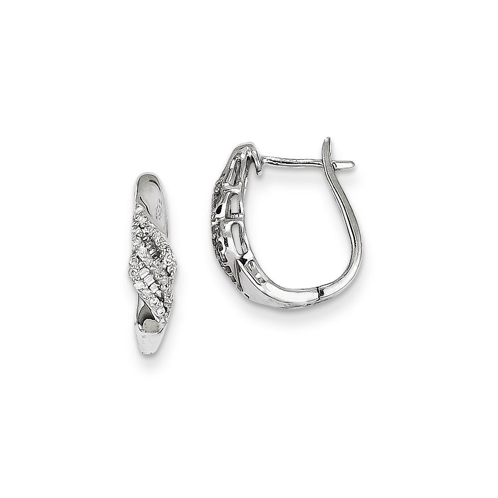 14k White Gold 0.2ct Diamond Baguette Swirl Hinged Earrings