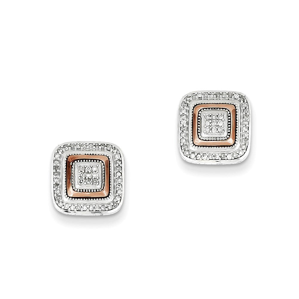 14k White Gold & Rose Rhodium Real Diamond Square Post Earrings XE2222AA