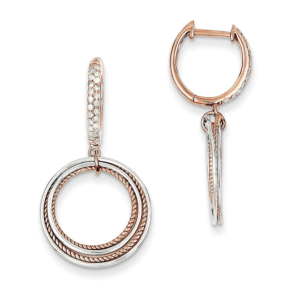 14K Yellow Gold White and Rose Gold Real Diamond Hinged Hoop Circle Dangle Earrings XE2224AA