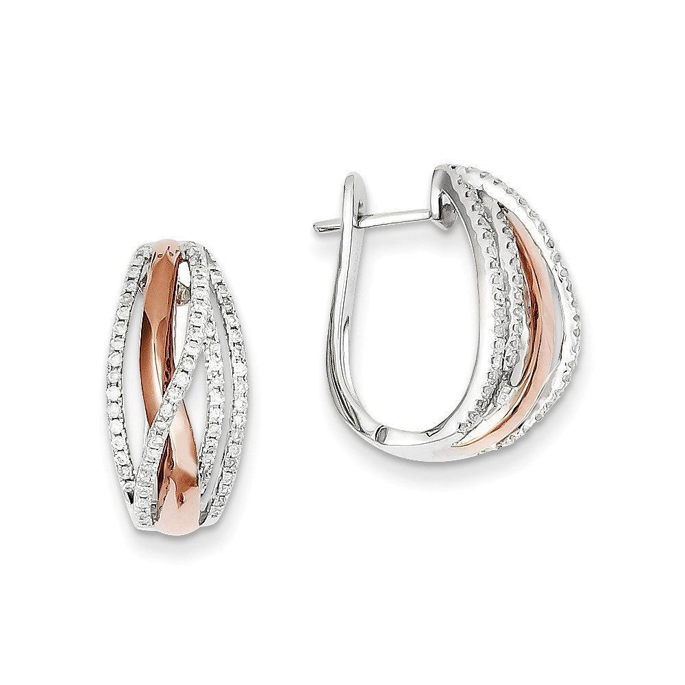 14k Yellow Gold Two-tone Real Diamond Hinged Hoop Earrings XE2225AA