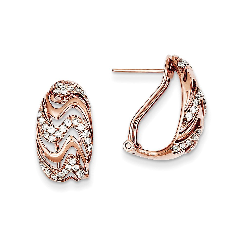 14k Rose Gold Diamond Omega Back Post Earrings