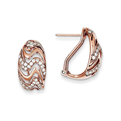 14k Rose Gold Diamond Omega Back Post Earrings