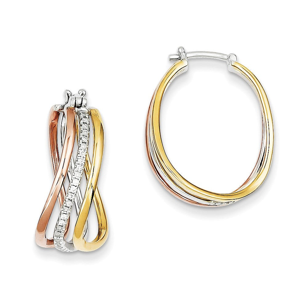 14k Yellow Gold Tri-color Gold Real Diamond Hoop Earrings XE2234AA
