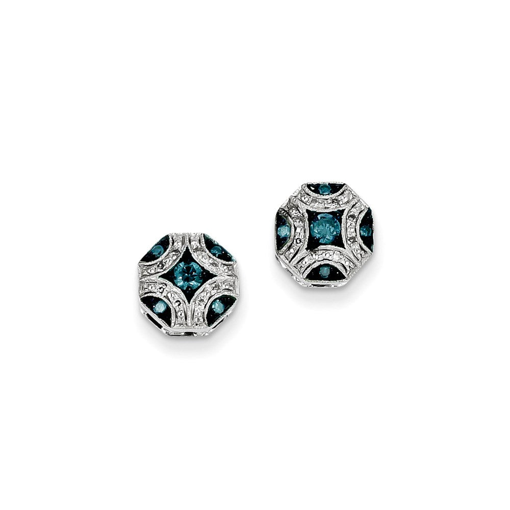 14k White Gold White & Blue Diamond Post Earrings