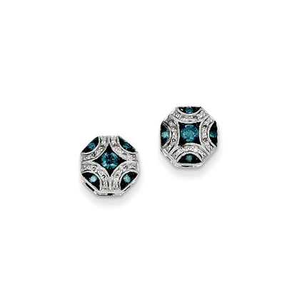 14k White Gold White & Blue Diamond Post Earrings