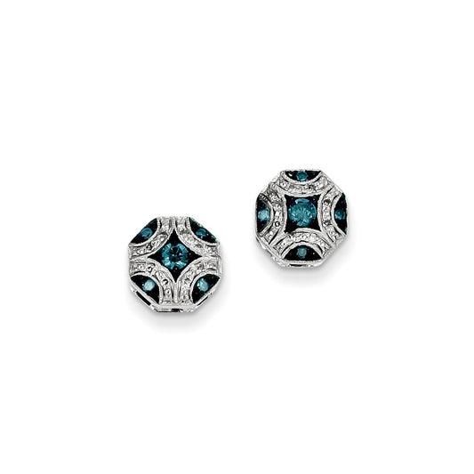 14k White Gold White & Blue Diamond Post Earrings