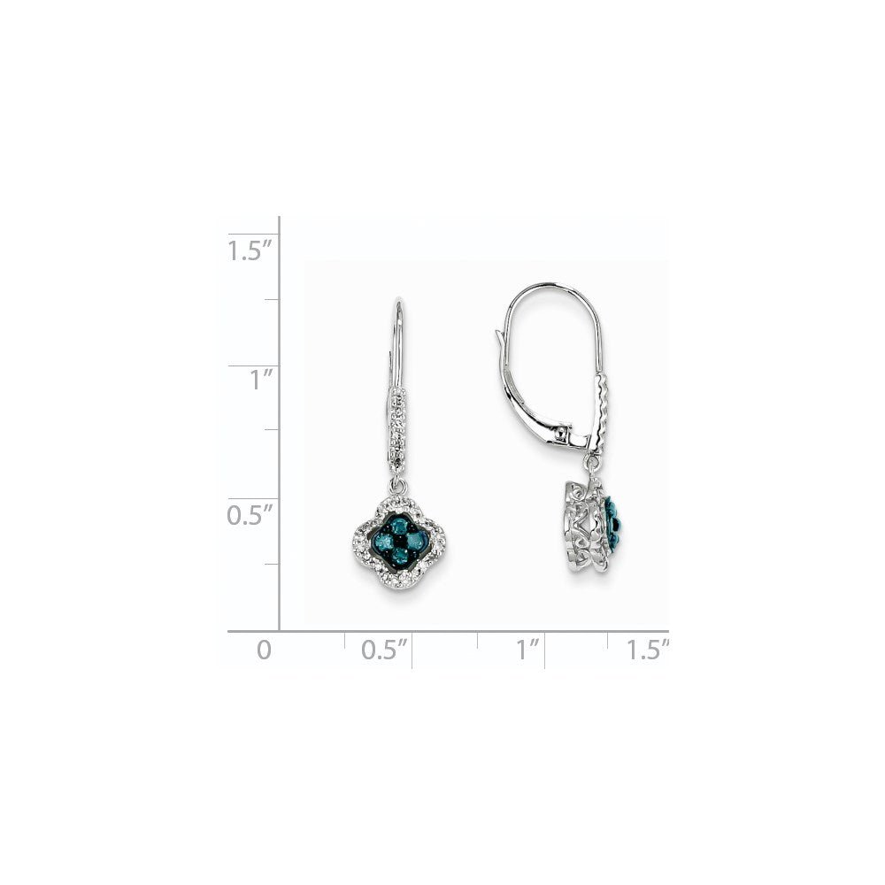 14k White Gold White u0026 Blue Diamond Dangle Leverback Earrings
