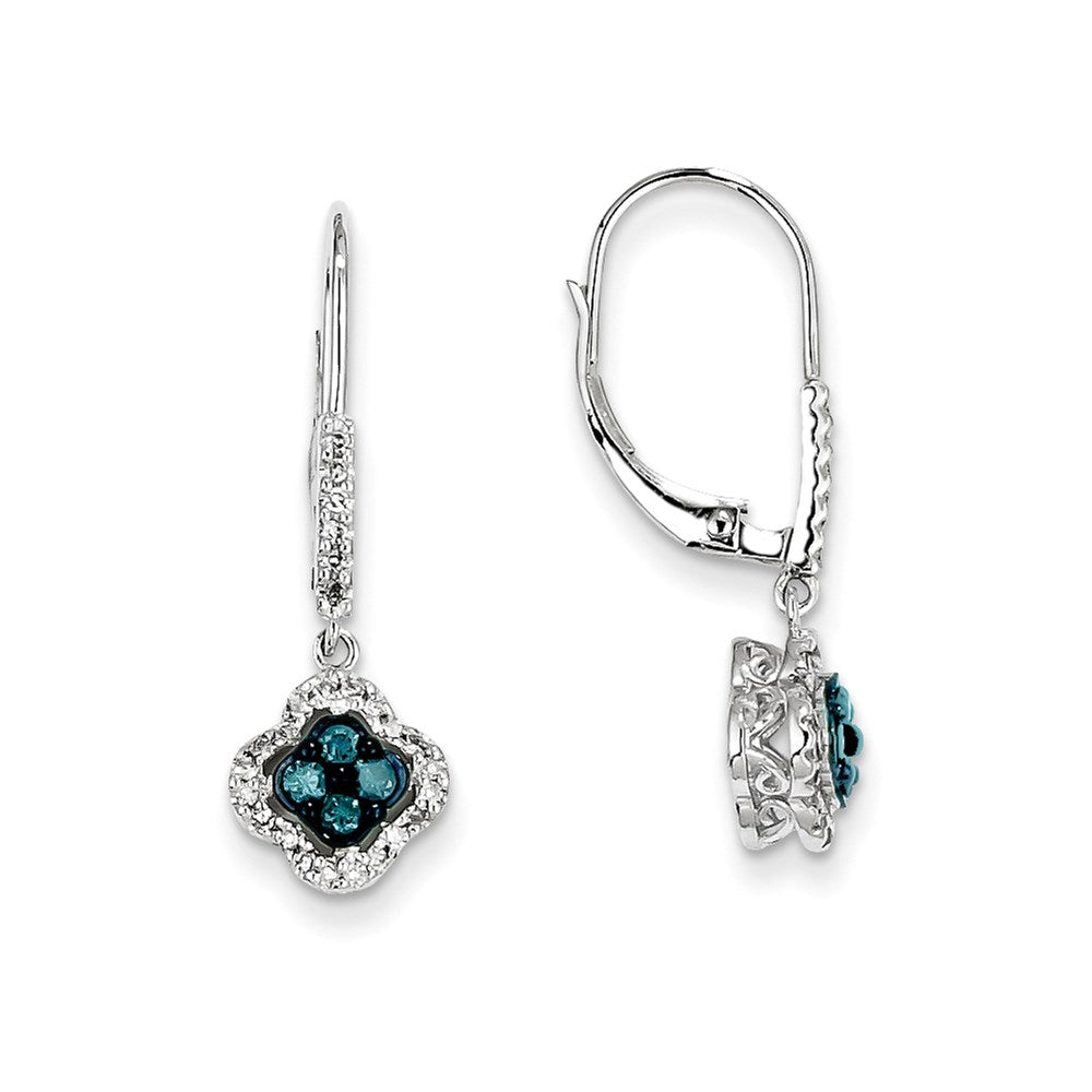 14k White Gold White u0026 Blue Diamond Dangle Leverback Earrings