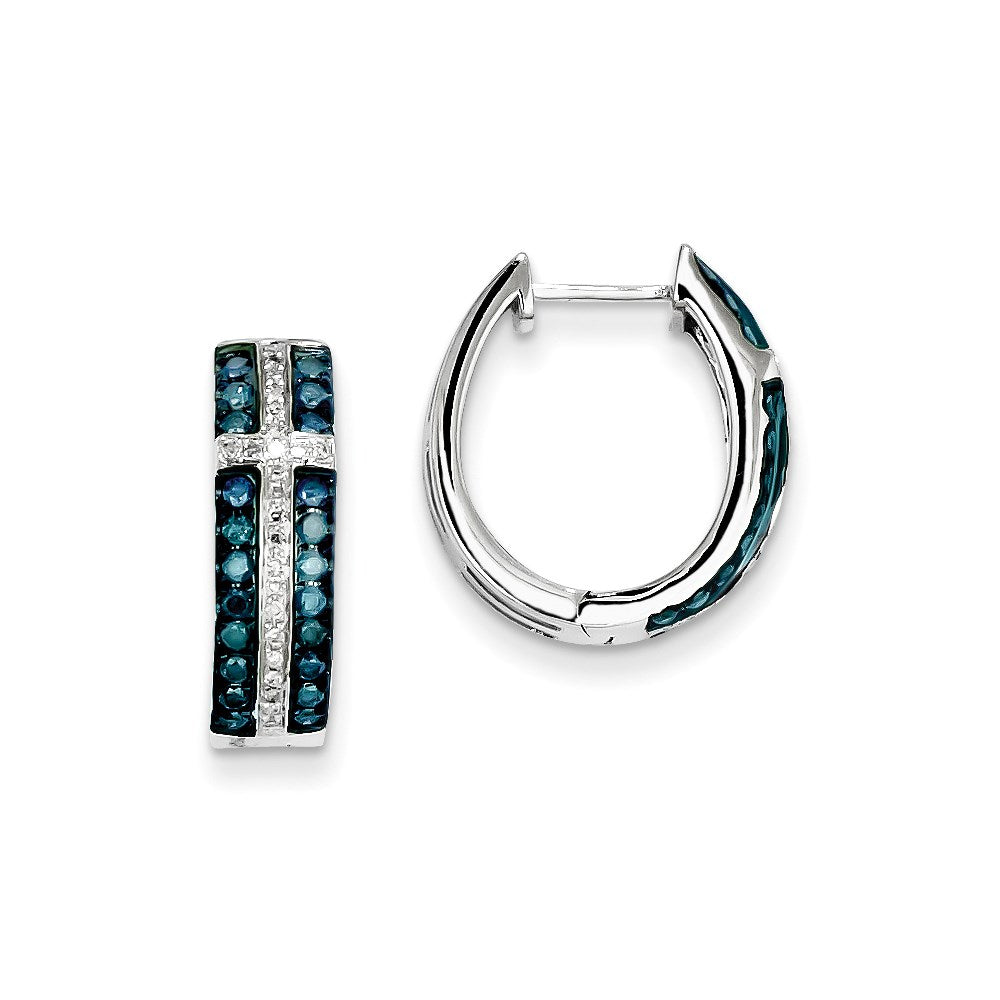 14k White Gold Blue and White Real Diamond Hinged Hoop Earrings XE2246AA