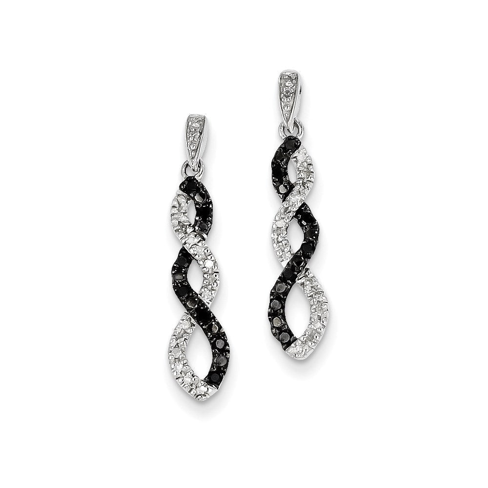 14K White Gold Black & White Real Diamond Twisted Post Earrings XE2253AA
