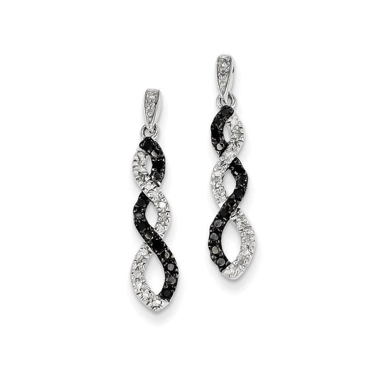 14K White Gold Black & White Real Diamond Twisted Post Earrings XE2253AA