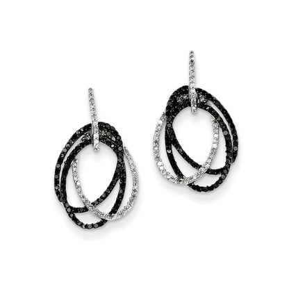 14k White Gold White and Black Real Diamond Ovals Dangle Post Earrings XE2254AA