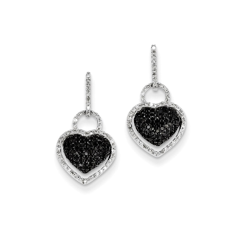 14k White Gold White and Black Real Diamond Heart Dangle Post Earrings XE2255AA