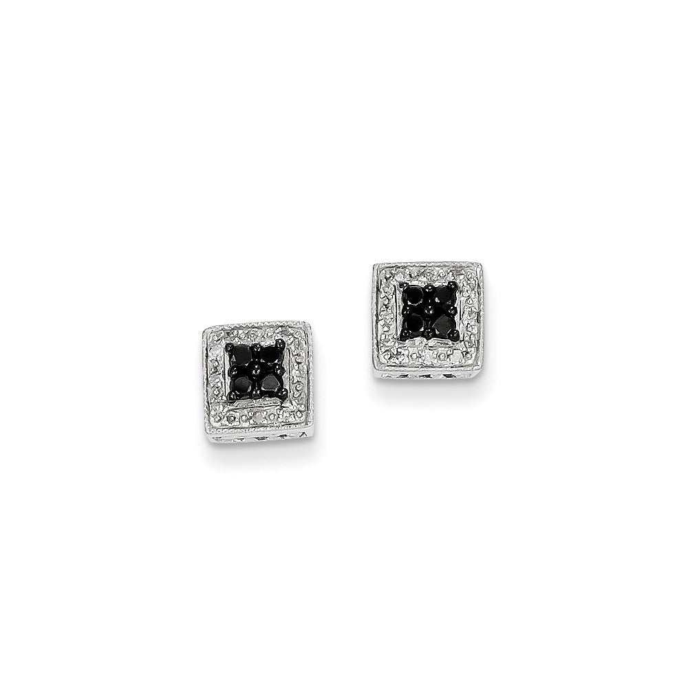 14k White Gold White & Black Real Diamond Square Post Earrings XE2256AA