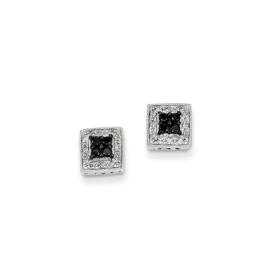 14k White Gold White & Black Real Diamond Square Post Earrings XE2256AA