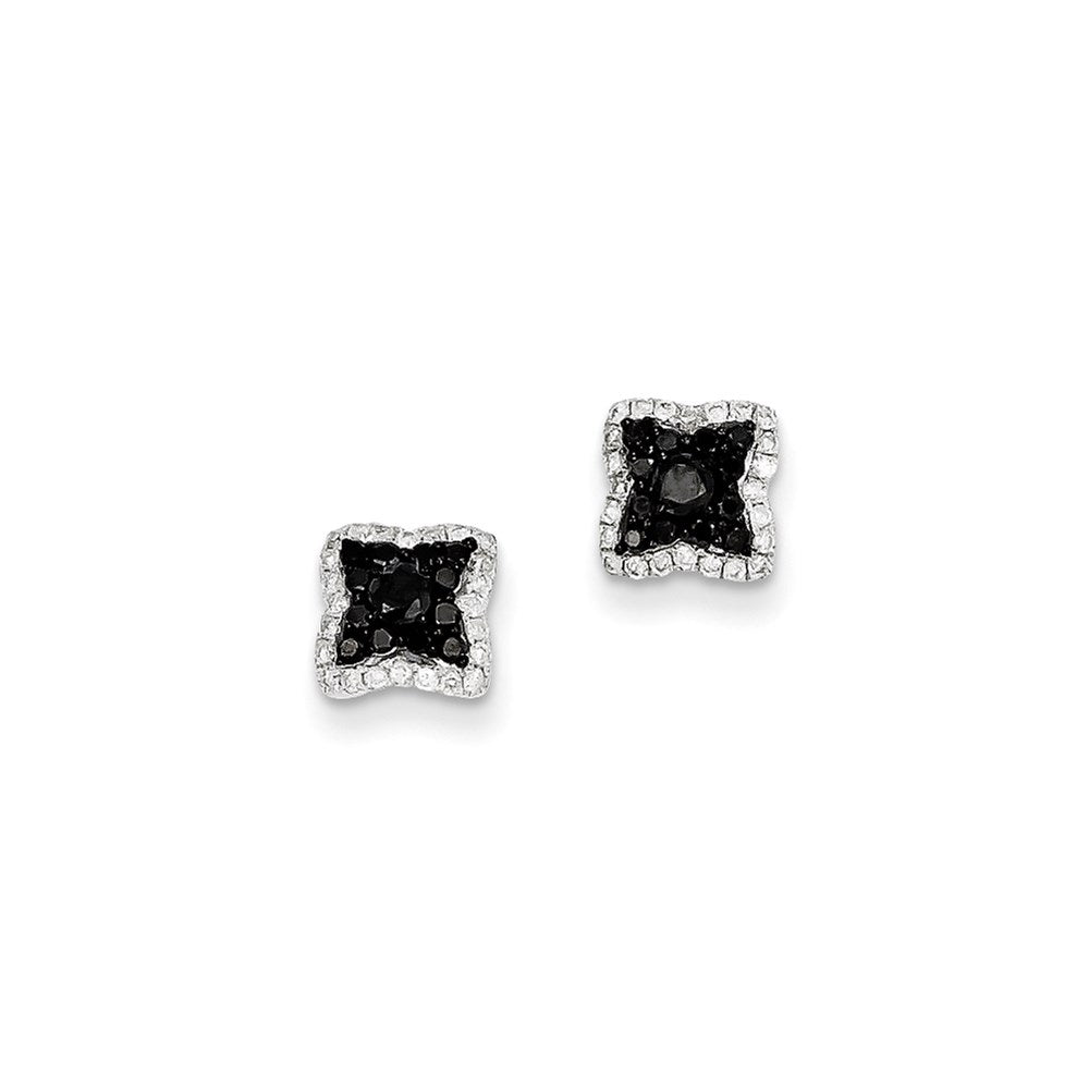 14k White Gold Black and White Real Diamond Square Post Earrings XE2257AA