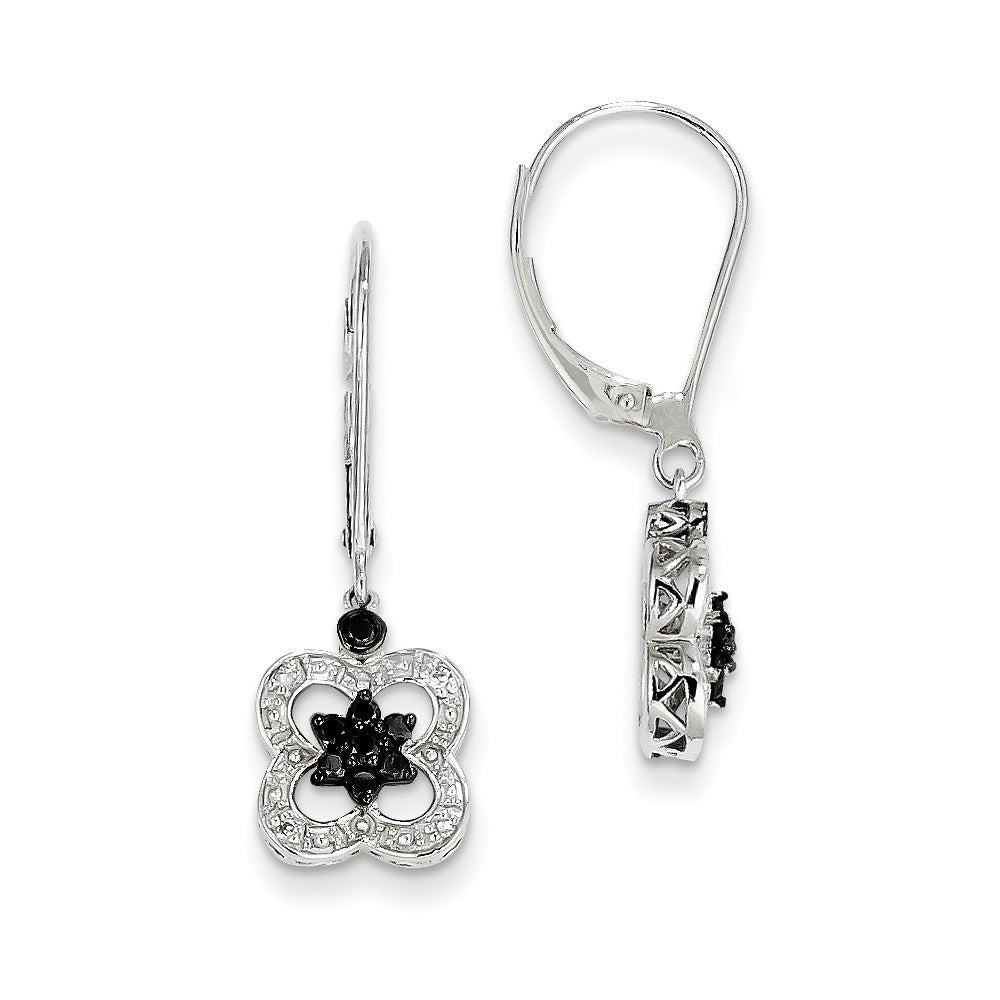 14K White Gold Black & White Real Diamond Leverback Earrings XE2260AA
