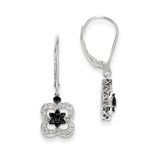 14K White Gold Black & White Real Diamond Leverback Earrings XE2260AA