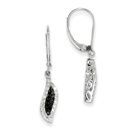 14k White Gold White & Black Real Diamond Dangle Leverback Earrings XE2261AA