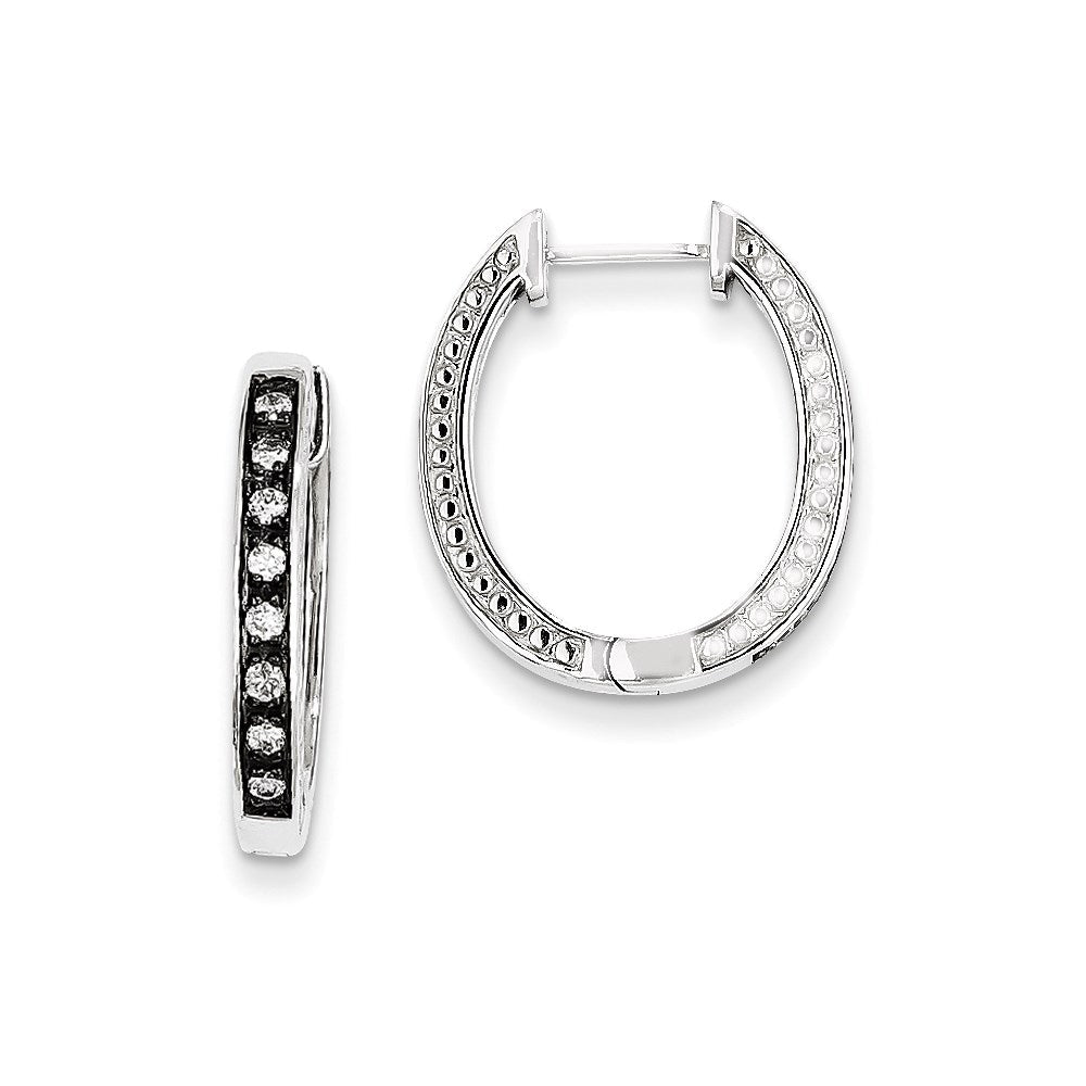14K White Gold Real Diamond Black Rhodium-plated Hinged Hoop Earrings XE2262AA