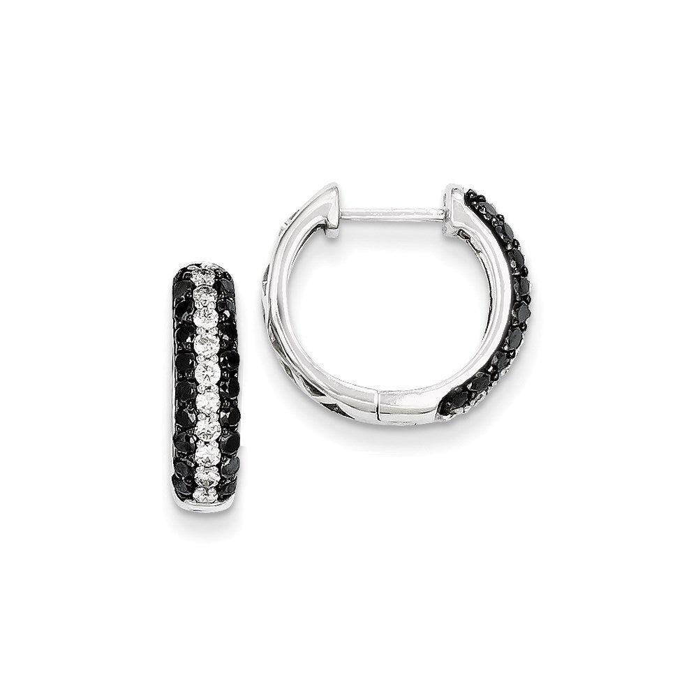 14k White Gold White & Black Real Diamond Hinged Hoop Earrings XE2263AA