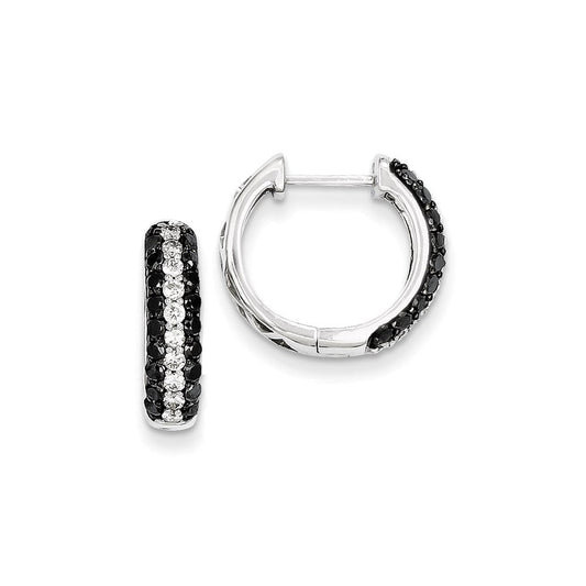 14k White Gold White & Black Real Diamond Hinged Hoop Earrings XE2263AA
