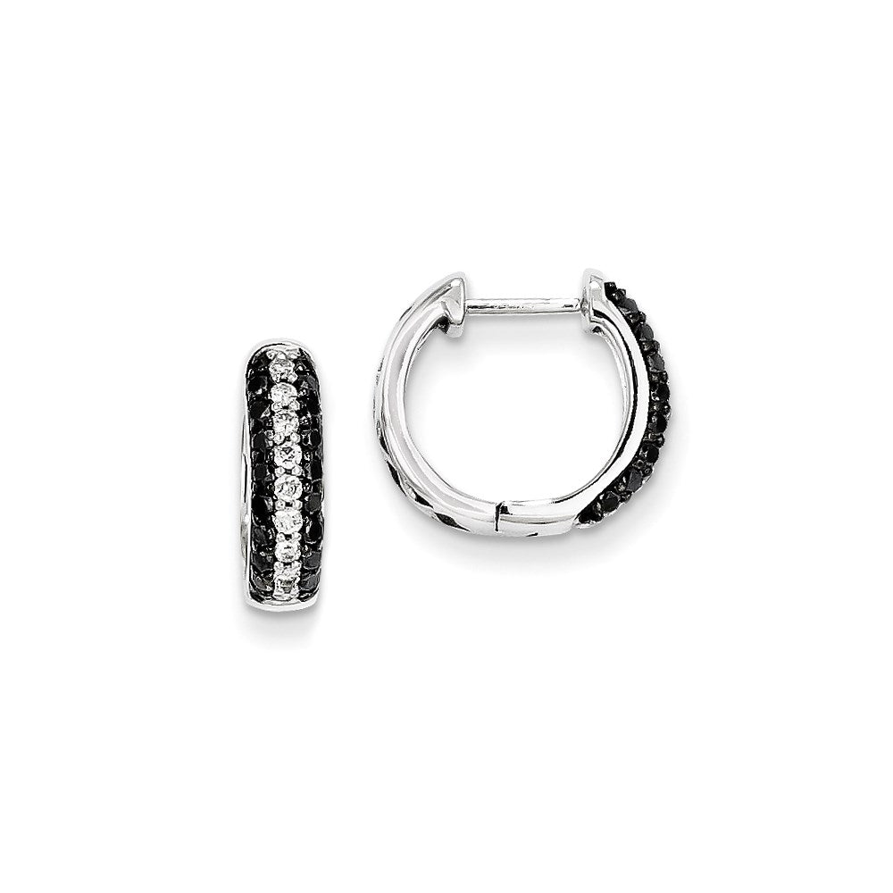 14k White Gold White & Black Real Diamond Hinged Hoop Earrings XE2264AA